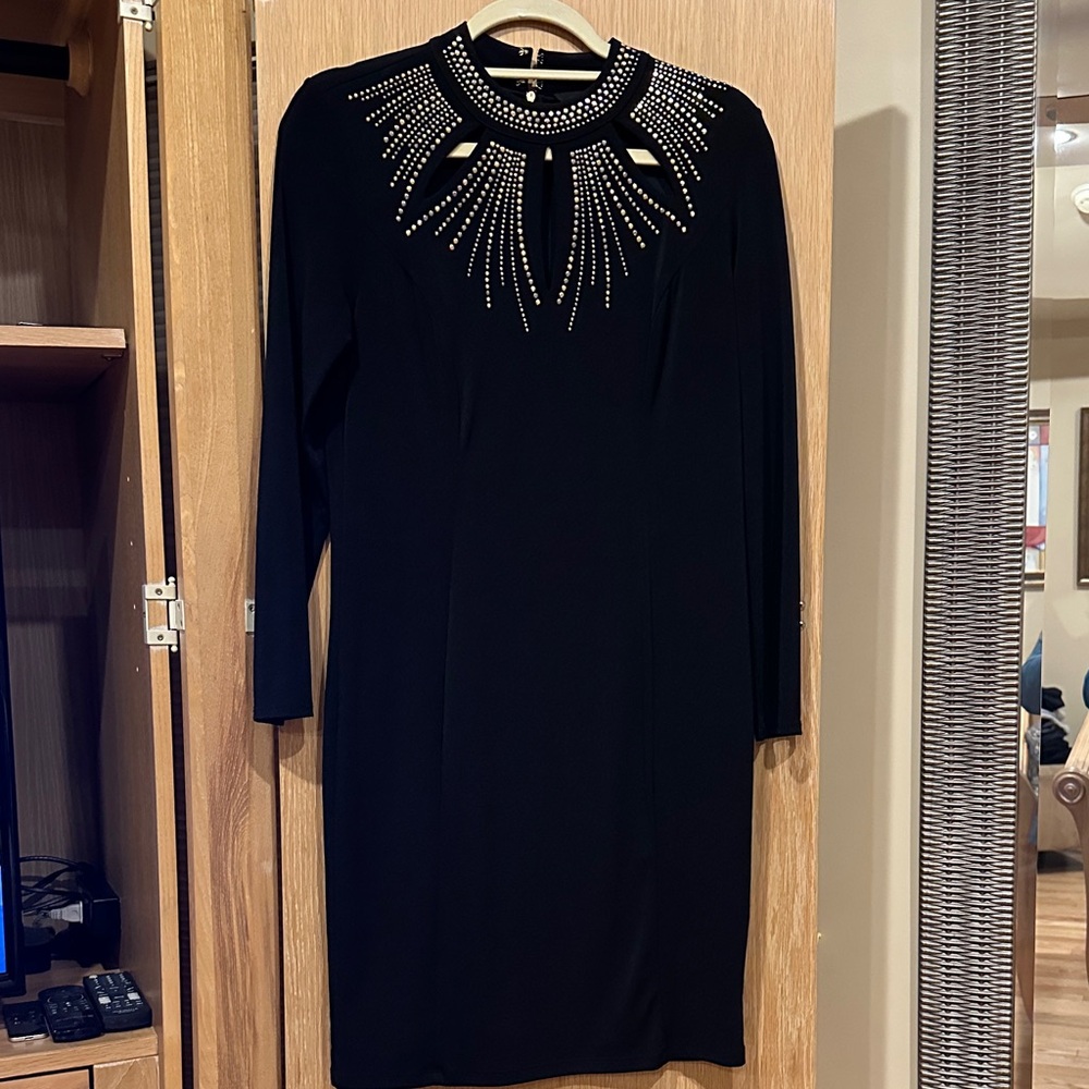 Thalia Sodi Elegant Black Studded Long Sleeve Dress